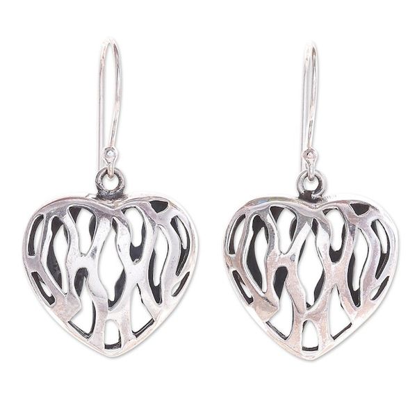 Alternate image for Openwork Sterling Silver Dangle Earrings with Heart Motif Fiery Heart