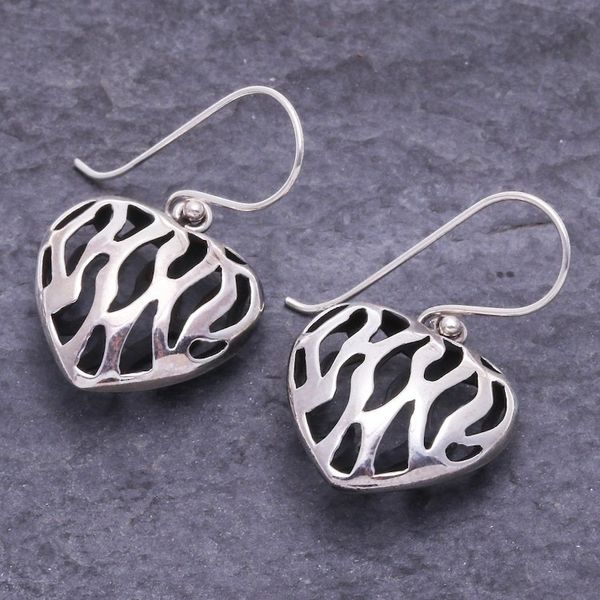 Alternate image for Openwork Sterling Silver Dangle Earrings with Heart Motif Fiery Heart