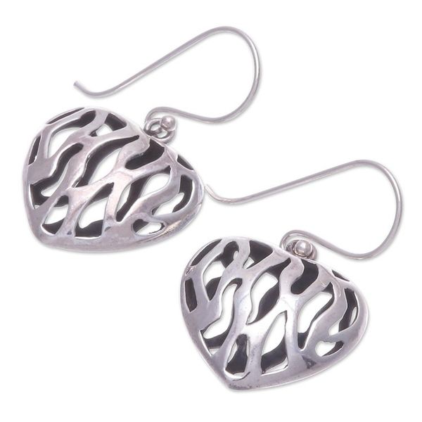 Alternate image for Openwork Sterling Silver Dangle Earrings with Heart Motif Fiery Heart