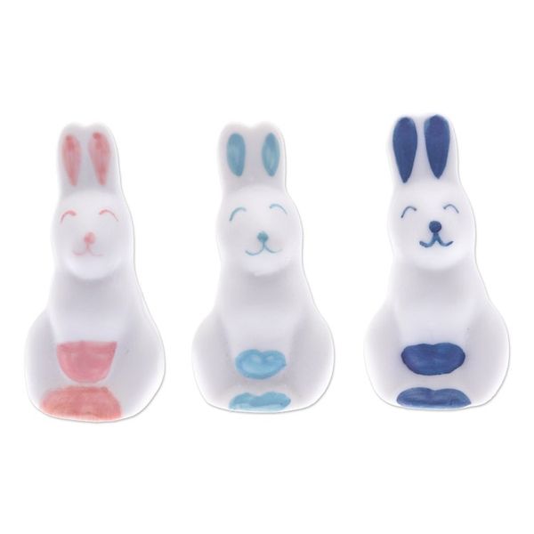 Alternate image for Set of 3 Ceramic Figurines of Pink and Blue Bunnies Sweet Reunion