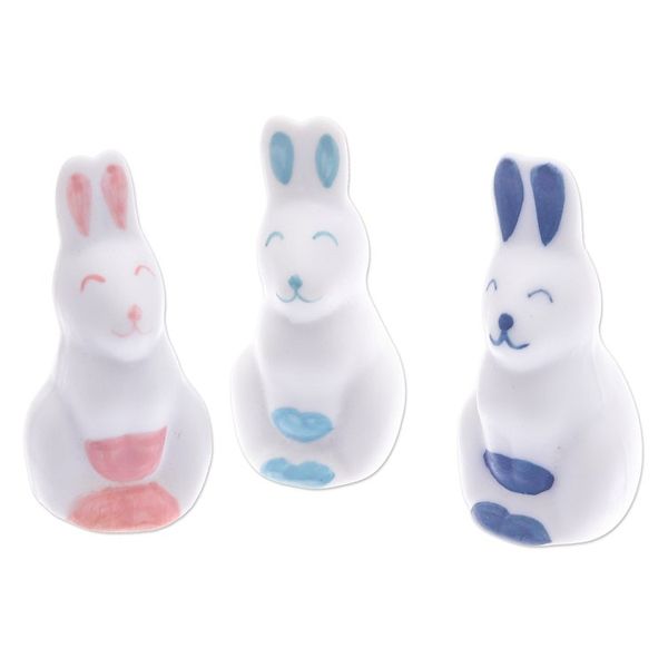 Alternate image for Set of 3 Ceramic Figurines of Pink and Blue Bunnies Sweet Reunion