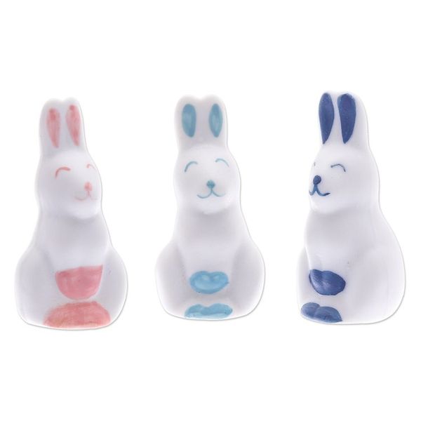 Alternate image for Set of 3 Ceramic Figurines of Pink and Blue Bunnies Sweet Reunion