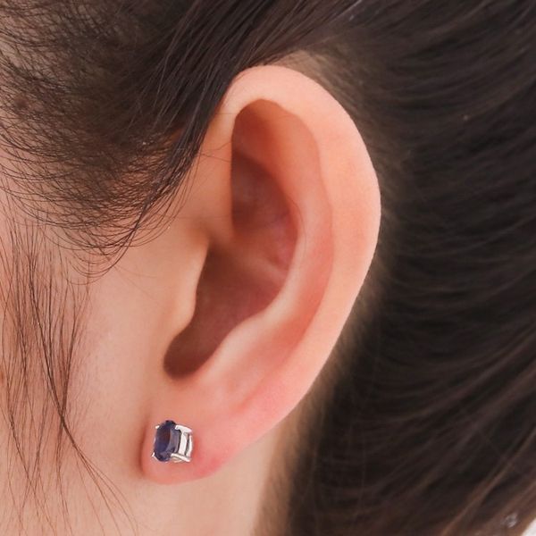 Alternate image for Sterling Silver Button Earrings with Natural Iolite Gems Intuition Maiden