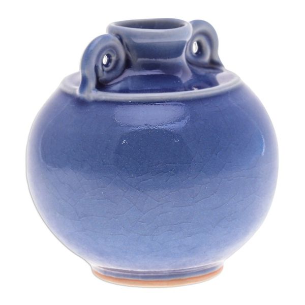 Alternate image for Watertight Celadon Ceramic Vase in Blue Handmade in Thailand Thai Blue