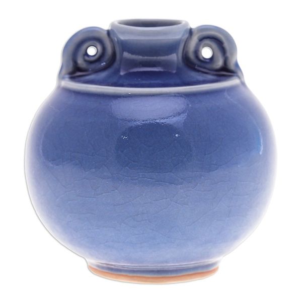 Alternate image for Watertight Celadon Ceramic Vase in Blue Handmade in Thailand Thai Blue