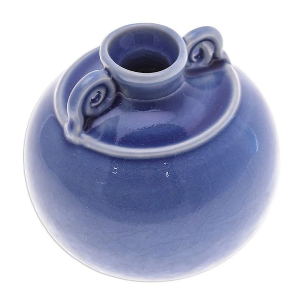 Alternate image for Watertight Celadon Ceramic Vase in Blue Handmade in Thailand Thai Blue