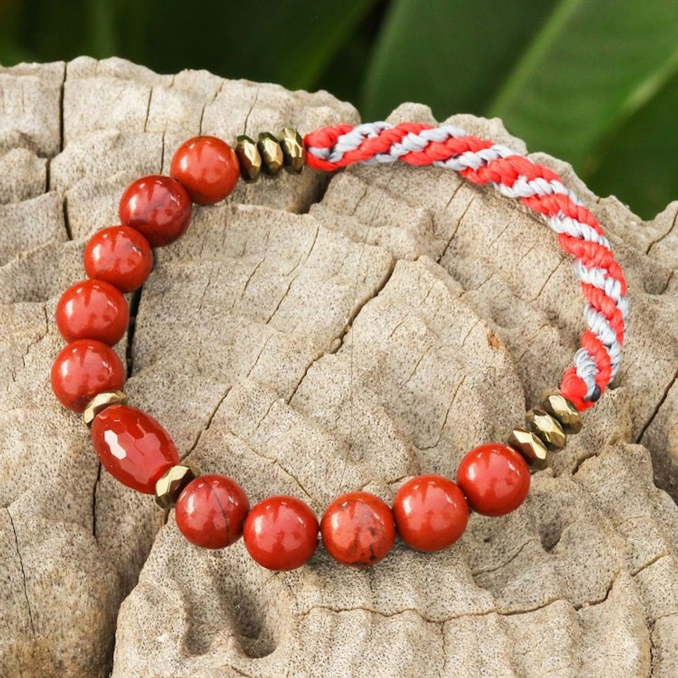 Multi-Gemstone Beaded Stretch Bracelet in Red and Grey Hues 'Balance Crown'