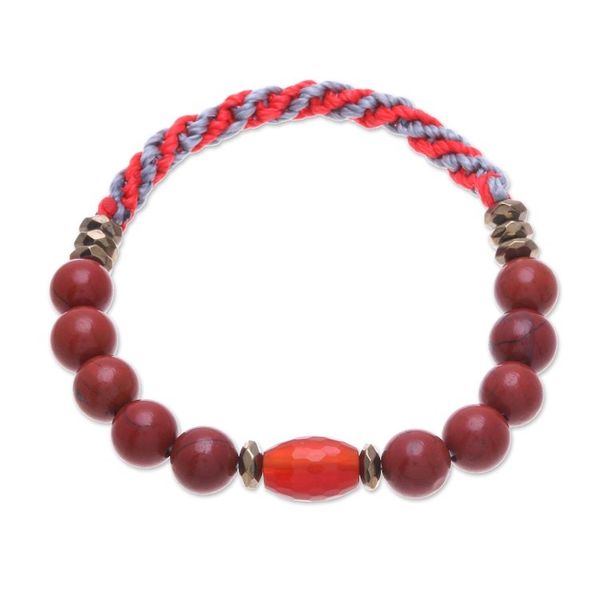 Alternate image for Multi-Gemstone Beaded Stretch Bracelet in Red and Grey Hues Balance Crown