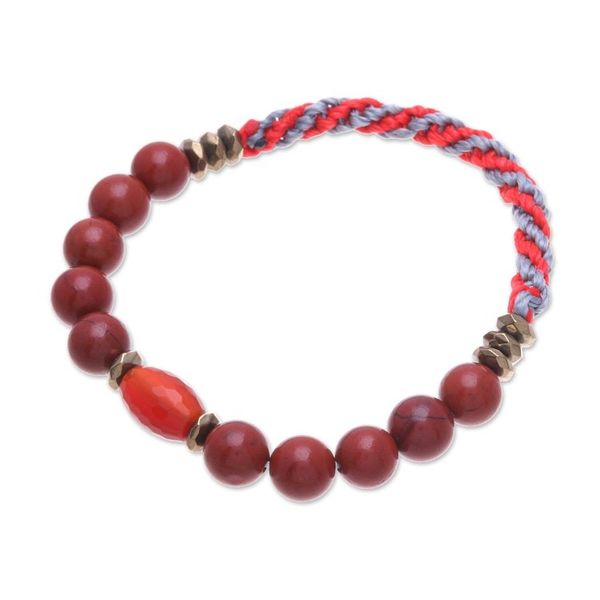 Alternate image for Multi-Gemstone Beaded Stretch Bracelet in Red and Grey Hues Balance Crown