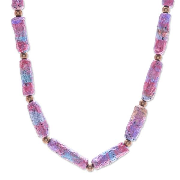 Alternate image for Eco-Friendly Pink Recycled Paper and Brass Beaded Necklace Pink Senses