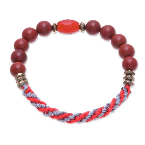 Alternate image for Multi-Gemstone Beaded Stretch Bracelet in Red and Grey Hues Balance Crown