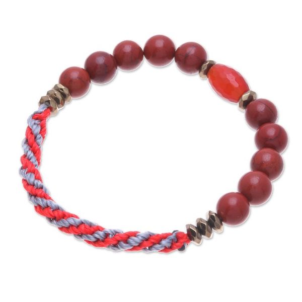 Alternate image for Multi-Gemstone Beaded Stretch Bracelet in Red and Grey Hues Balance Crown