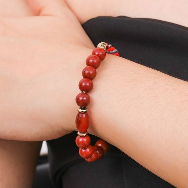 Alternate image for Multi-Gemstone Beaded Stretch Bracelet in Red and Grey Hues Balance Crown