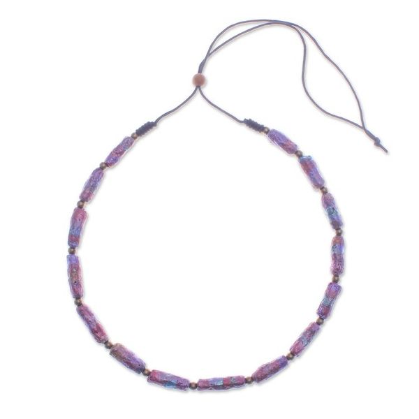 Alternate image for Eco-Friendly Pink Recycled Paper and Brass Beaded Necklace Pink Senses