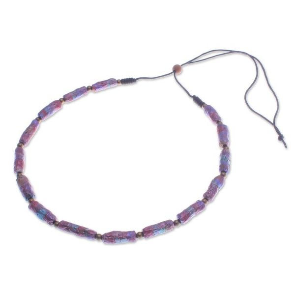 Alternate image for Eco-Friendly Pink Recycled Paper and Brass Beaded Necklace Pink Senses