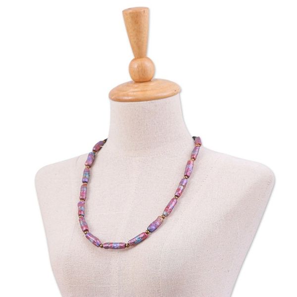 Alternate image for Eco-Friendly Pink Recycled Paper and Brass Beaded Necklace Pink Senses
