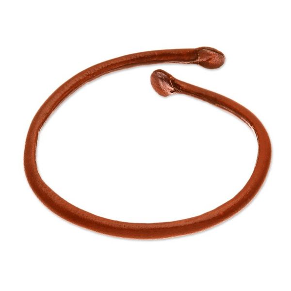 Alternate image for Unisex Brown Dyed Leather Cuff Bracelet Handmade in Thailand Young Bud in Brown