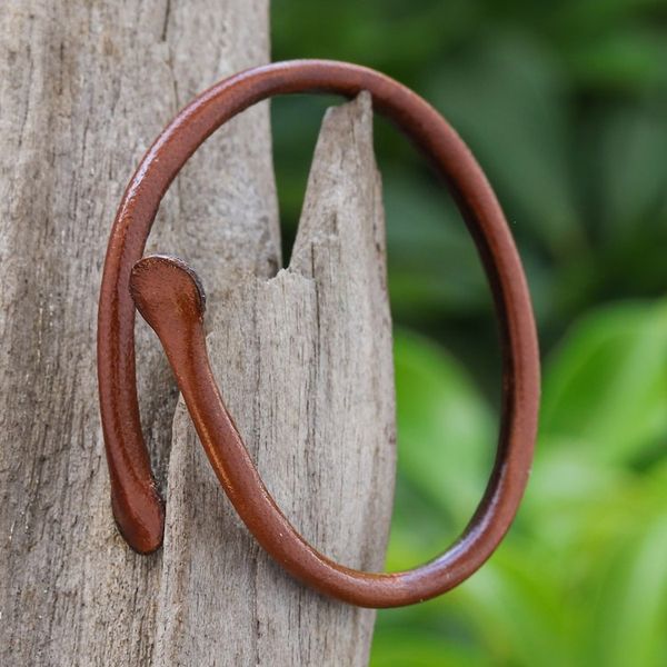 Alternate image for Unisex Brown Dyed Leather Cuff Bracelet Handmade in Thailand Young Bud in Brown