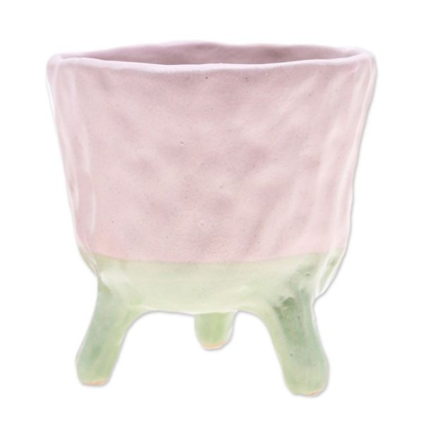 Alternate image for Handcrafted Ceramic Pink Flower Pot with Three-Legged Design Pink Sprout