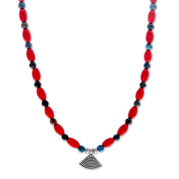 Alternate image for Hill Tribe Howlite and Jasper Pendant Necklace Modern Tribal