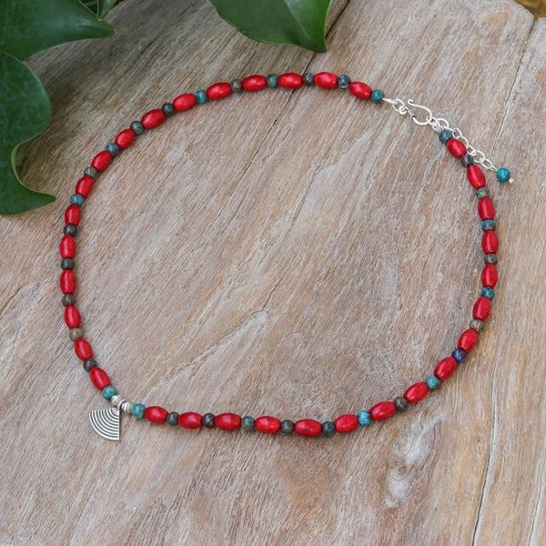 Alternate image for Hill Tribe Howlite and Jasper Pendant Necklace Modern Tribal