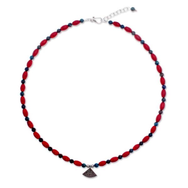 Alternate image for Hill Tribe Howlite and Jasper Pendant Necklace Modern Tribal