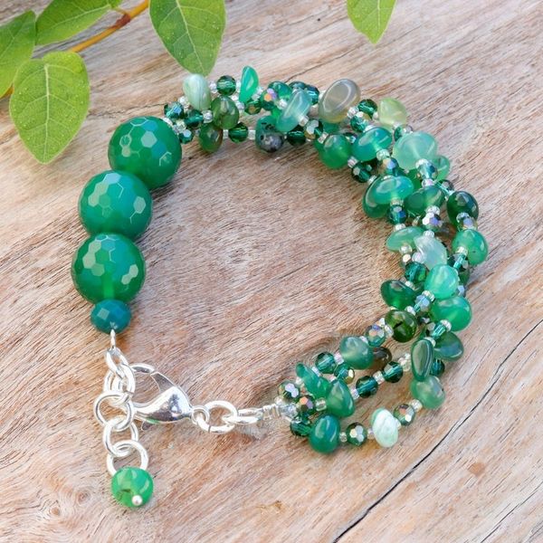 Alternate image for Green-Toned Chalcedony and Glass Beaded Strand Bracelet Thoughtful Jewels