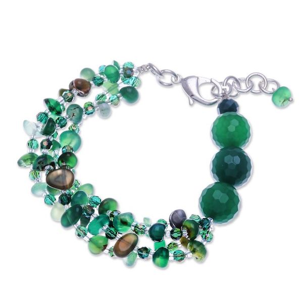 Alternate image for Green-Toned Chalcedony and Glass Beaded Strand Bracelet Thoughtful Jewels