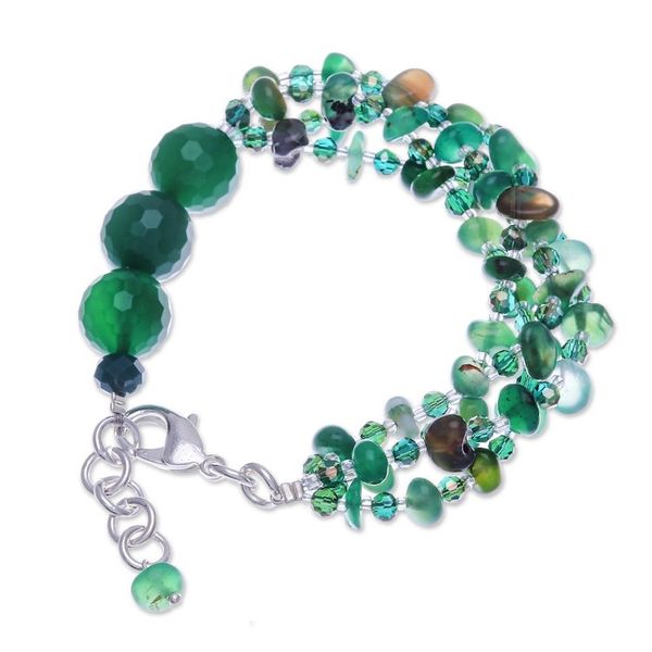 Alternate image for Green-Toned Chalcedony and Glass Beaded Strand Bracelet Thoughtful Jewels