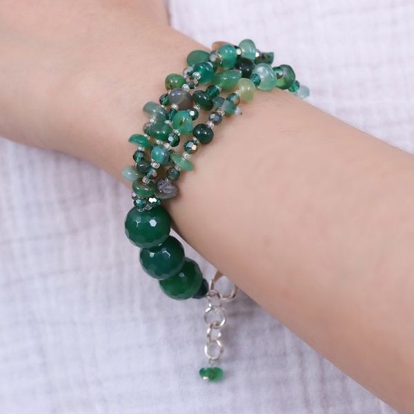 Alternate image for Green-Toned Chalcedony and Glass Beaded Strand Bracelet Thoughtful Jewels