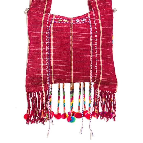 Alternate image for Handcrafted Burgundy Cotton Shoulder Bag with Colorful Beads Sunset Customs
