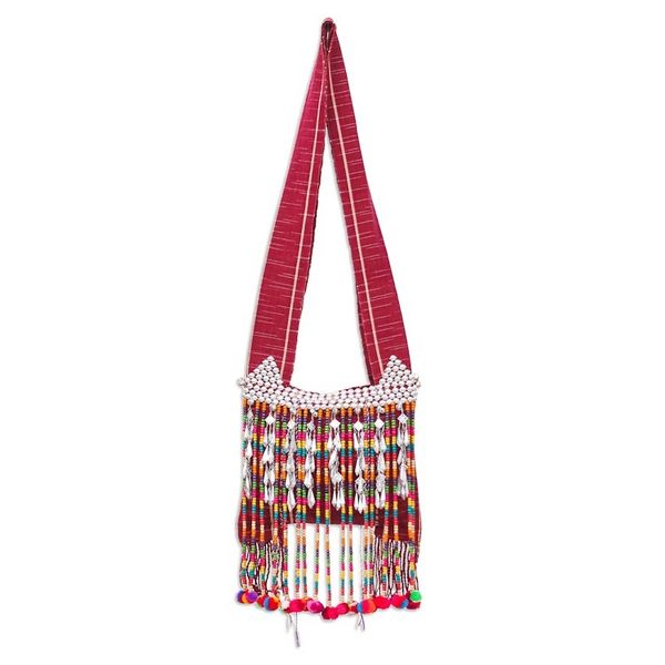 Alternate image for Handcrafted Burgundy Cotton Shoulder Bag with Colorful Beads Sunset Customs