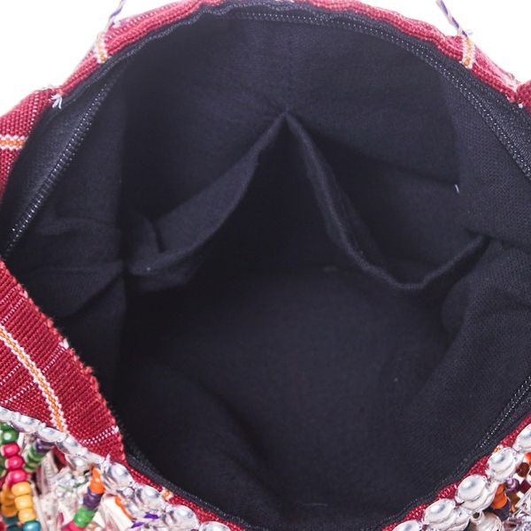 Alternate image for Handcrafted Burgundy Cotton Shoulder Bag with Colorful Beads Sunset Customs