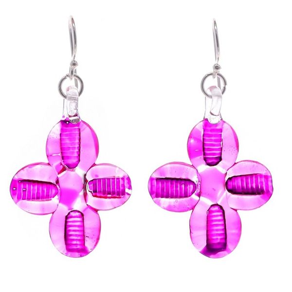 Alternate image for Blown Glass Floral Dangle Earrings in Pink with Silver Hooks Vibrant Blossoms
