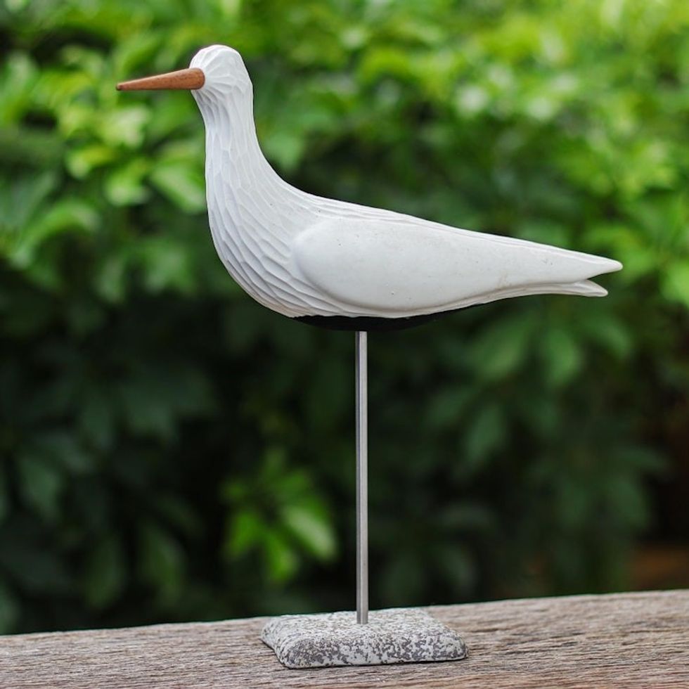Thai Ceramic Bird Sculpture with Mango Wood Accents 'Big Flight'