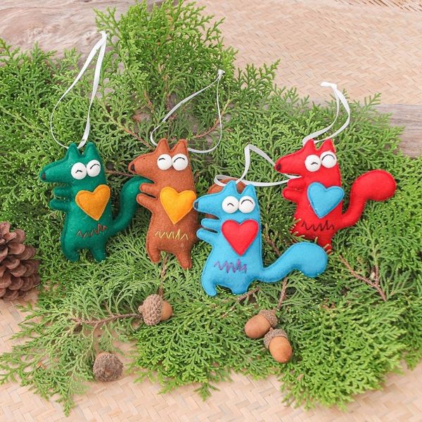 Alternate image for Set of 4 Handcrafted Wolf Felt Ornaments in Diverse Hues Colors Wolves