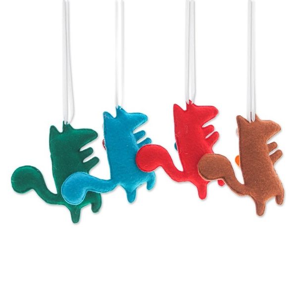 Alternate image for Set of 4 Handcrafted Wolf Felt Ornaments in Diverse Hues Colors Wolves