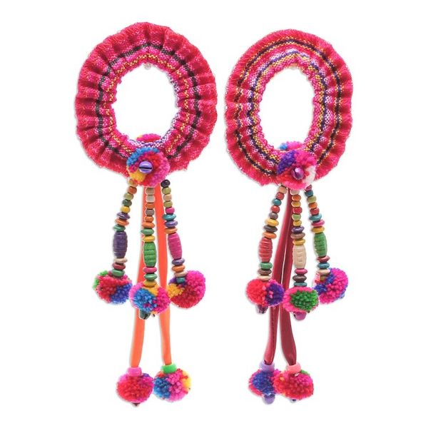 Alternate image for Hand Made Cotton-Blend Hair Scrunchies Pair Hmong Spirit in Red-Orange