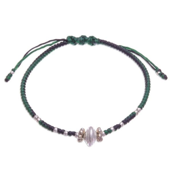 Alternate image for Handcrafted Silver Pendant Bracelet in Green and Black Spinning Green