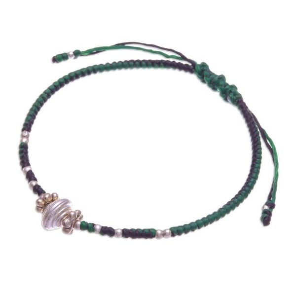 Alternate image for Handcrafted Silver Pendant Bracelet in Green and Black Spinning Green