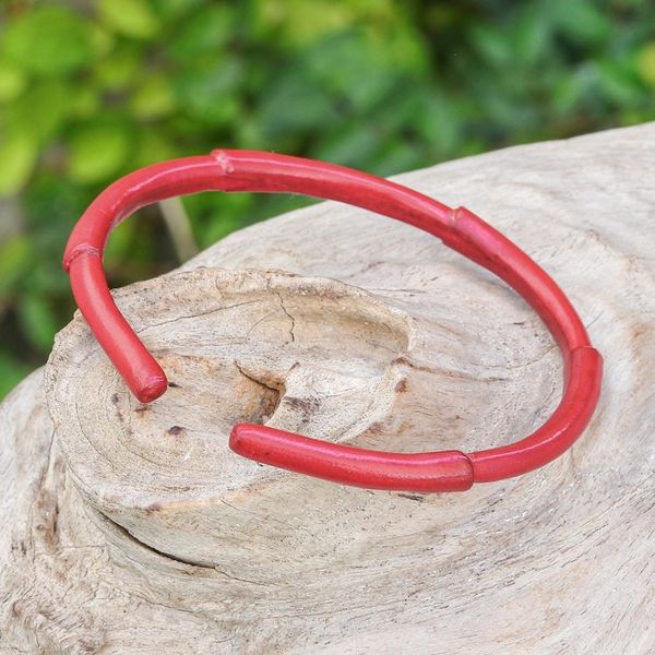 Alternate image for Bamboo-Inspired Adjustable Red Leather Cuff Bracelet Passionate Bamboo
