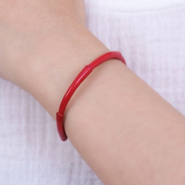 Alternate image for Bamboo-Inspired Adjustable Red Leather Cuff Bracelet Passionate Bamboo