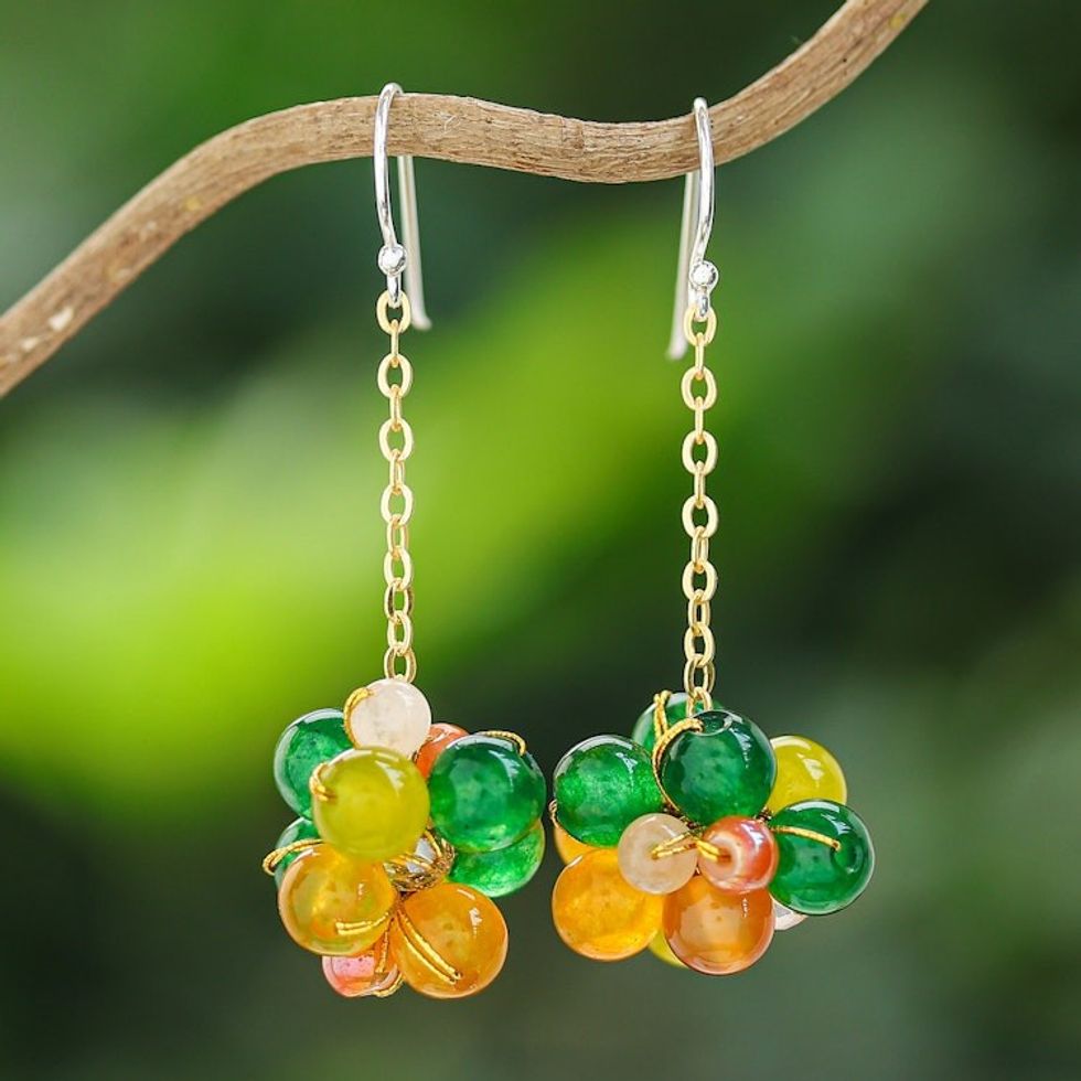 Multi-Gemstone Cluster Dangle Earrings in a Warm Palette 'Sunny Feelings'