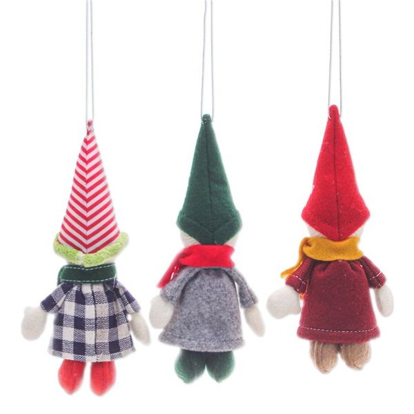 Alternate image for Set of Three Handmade Young Gnome Felt Ornaments Festive Gnomes
