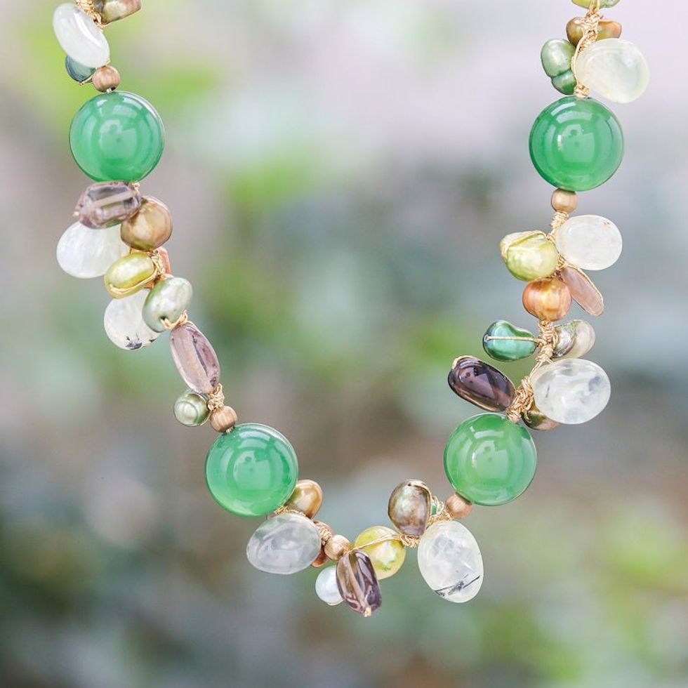 Multi-Gemstone Beaded Necklace with 18k Gold-Plated Clasp 'Spring Vibe'