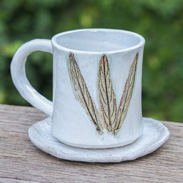 Alternate image for Handcrafted Leaf-Themed Ceramic Mug and Saucer Set Lovely Leaves