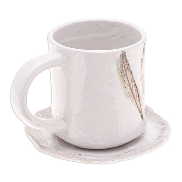 Alternate image for Handcrafted Leaf-Themed Ceramic Mug and Saucer Set Lovely Leaves