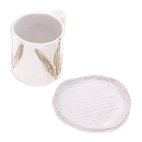 Alternate image for Handcrafted Leaf-Themed Ceramic Mug and Saucer Set Lovely Leaves