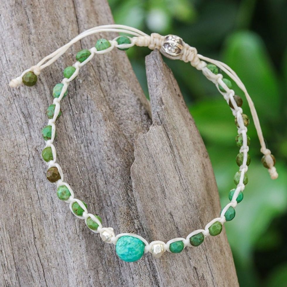 Silver Beaded Pendant Bracelet with Reconstituted Turquoise 'Luxurious Appeal'