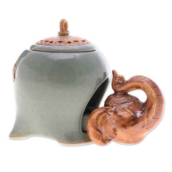 Alternate image for Crackled Elephant-Themed Green Ceramic Oil Warmer The Giants Green Palace